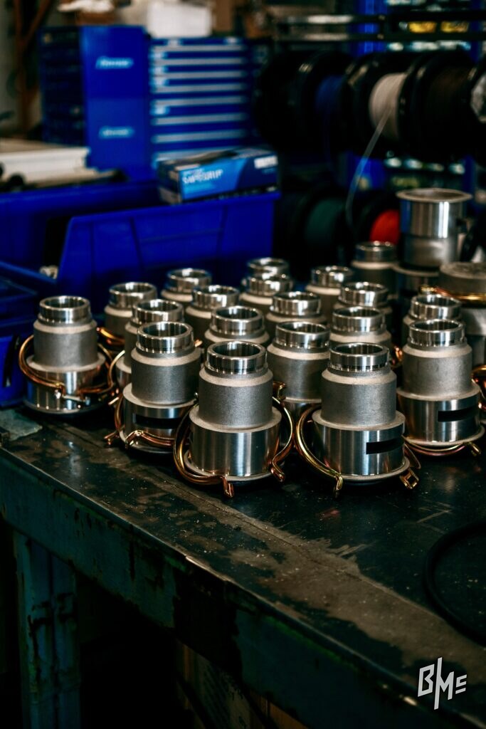 Rows of finished spray valves in the shop