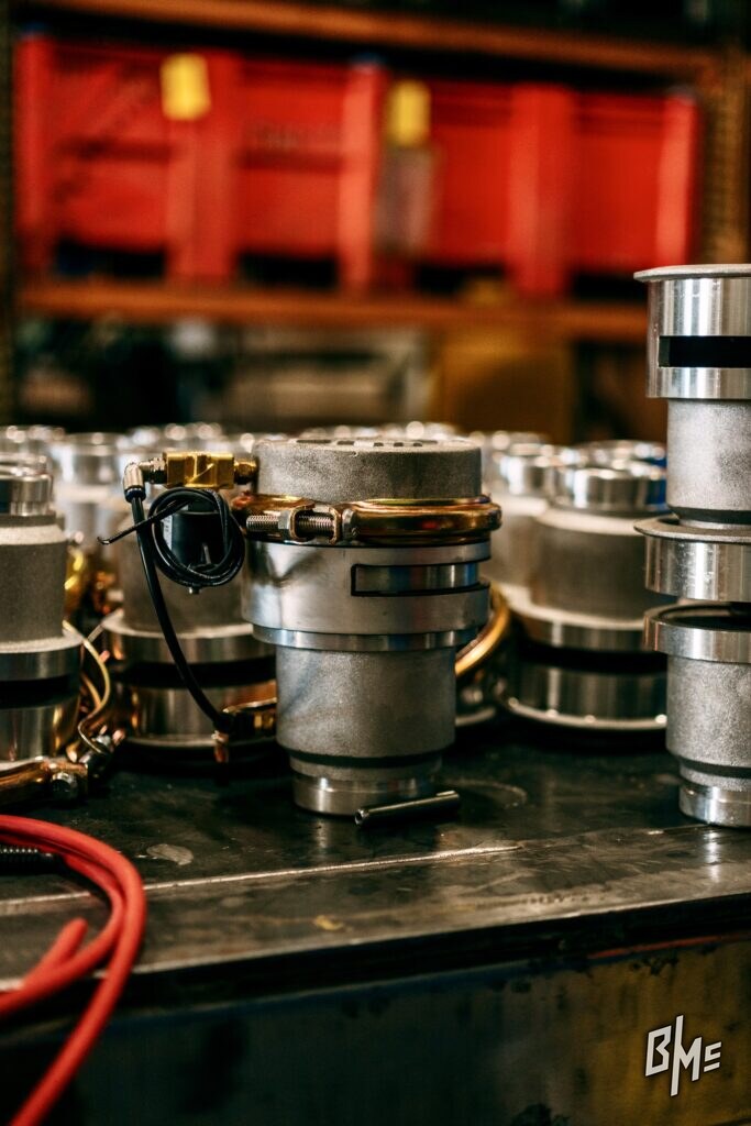 Finished spray valves and bodies on a bench