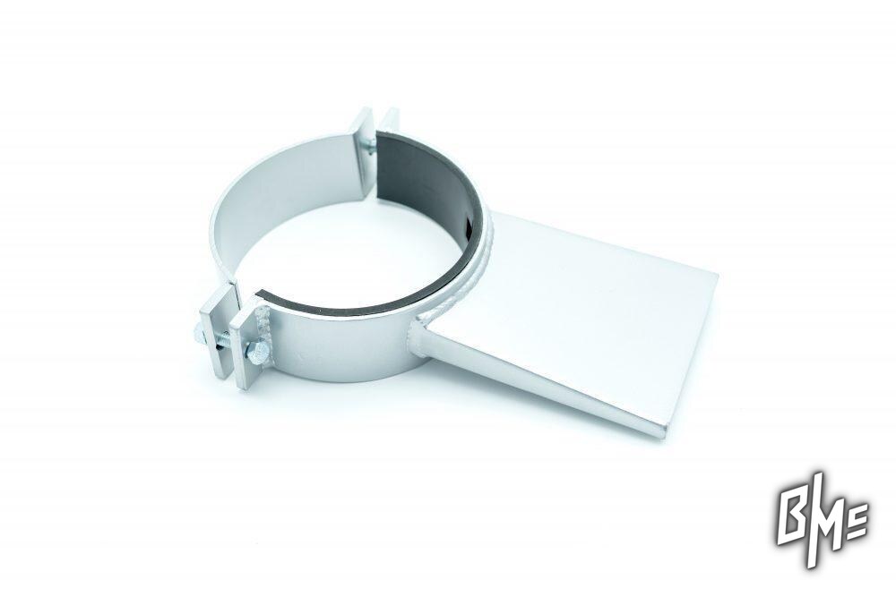 Bertolini side spray nozzle — a banded clamp with a flat deflector plate that converts a front or rear spray valve to side spray